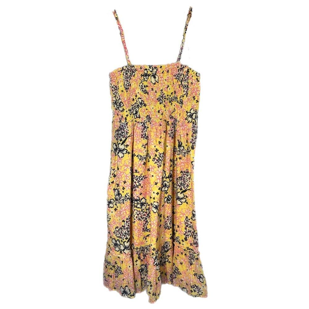 Lilly Pulitzer Girls Yellow Floral Tie Straps Smocked Bodice Dress Size Small
